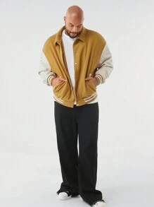 Manfinity VCAY Plus Size Men's Casual Stitched Woven Jacket, For Fall Winter - Khaki - View 5