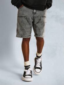 SUMWON Washed Denim Carpenter Short - Black - View 1