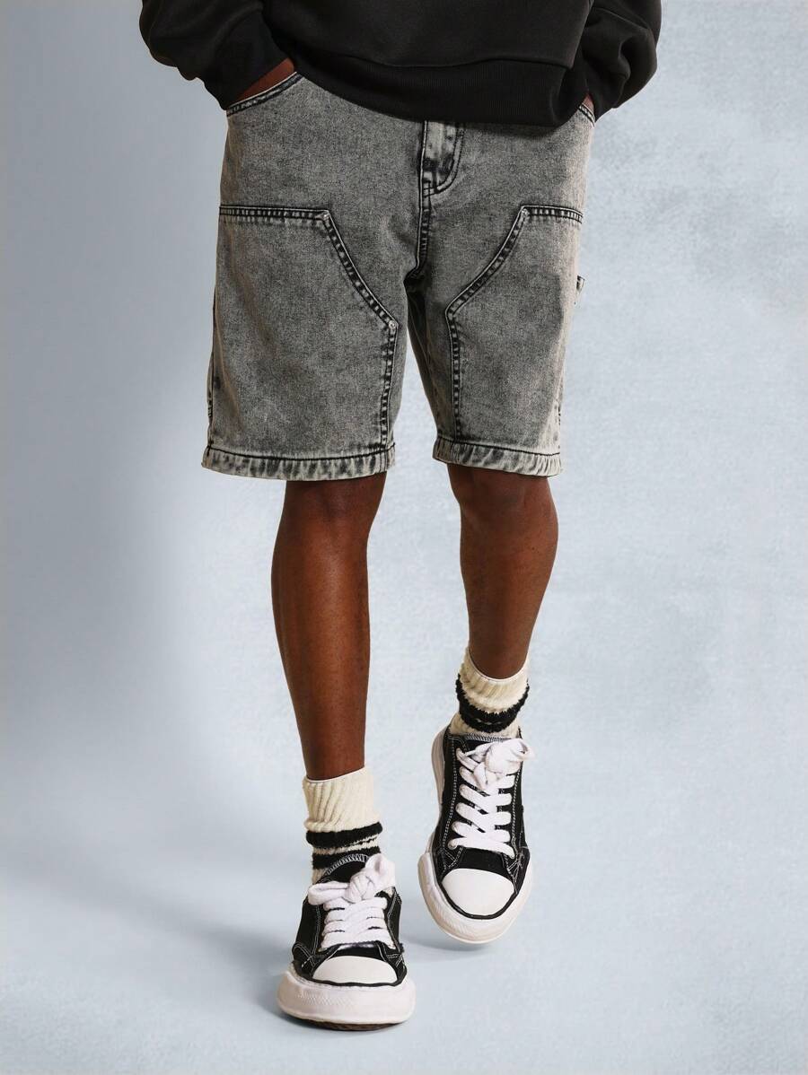 SUMWON Washed Denim Carpenter Short - Black - View 1