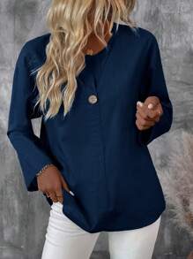 EMERY ROSE Women's Casual Solid Long Sleeve Blouse, Spring Autumn