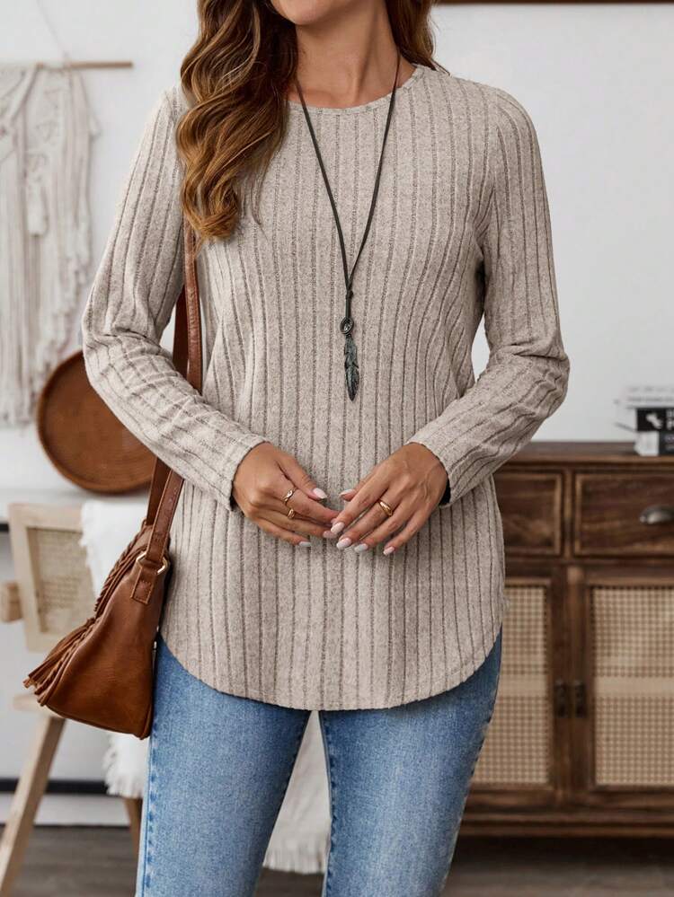 Women's Casual Solid Color Button Back Curved Hem T-Shirt Women Long Sleeve Tops Grey Tops For Women Gray Blouse Women Solid Color T Shirt Tops Women Women Women's Fall Clothes