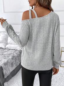 SHEIN Clasi Women's Ribbed Asymmetrical Neck Thermal Lined Pullover Sweater