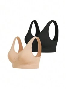 2 piezas Conjunto de sujetador sin costuras y sin alambres plisado para mujer - Multicolor - Ver 4