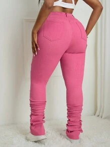 SHEIN SXY Valentine's Day Plus Size Denim Stretch Hole Leggings - Pink - View 2