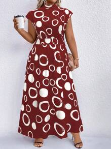 SHEIN Clasi Plus Size Casual Polka Dot Print Batwing Sleeve Dress, Summer