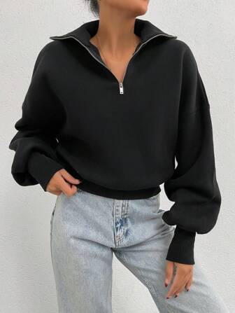 100% Cotton Collar With Zipper Pattern Oversize Sweatshirt