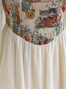 Soleia 大码女式派对鸡尾酒会连衣裙花卉蕾丝拼布灯笼袖 A 字裙毕业典礼春季休闲午餐 - 彩色 - 查看 5