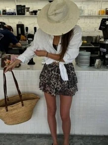 INAWLY 女式休闲豹纹半身裙