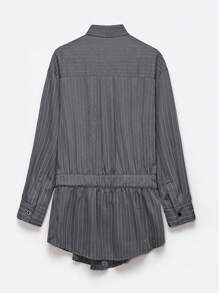 SHEIN EZwear 1pc Autumn Casual Striped Shirt Dress With Belt - Grey - View 2