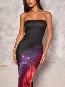 Glamine Vestido tubo con gran estampado floral para mujer - Multicolor - Ver 3