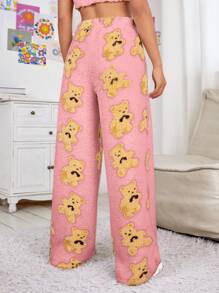Muchica Women's Autumn/Winter Loose Bear Pattern Plush Pants - Pink - View 2