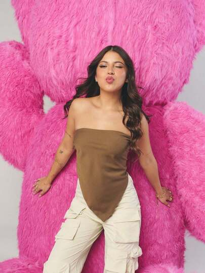 SHEIN X  Ignacia Antonia GENKIRA 纯色性感不对称下摆抹胸无袖上衣