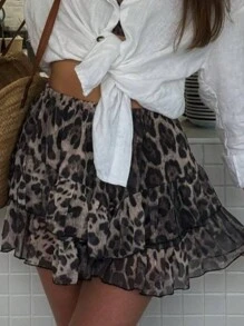 INAWLY 女式休闲豹纹半身裙