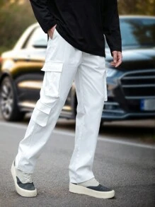 Manfinity Homme Men Flap Pocket Side Cargo Trousers - White - View 1
