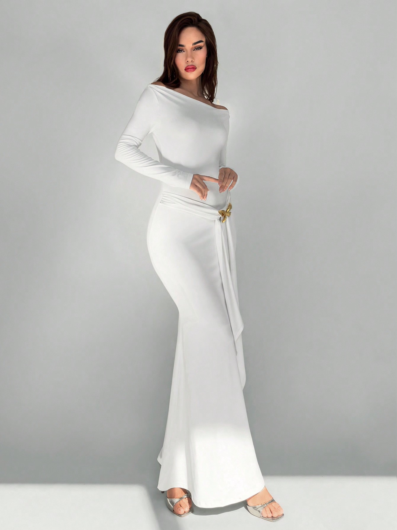 Aloruh فستان أنيق للنساء مطرز بفراشة معدنية على ال...