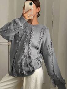 DAZY Loose Fit Round Neck Thickened Sweater For Women,Fall Women Clothes - Grey - View 8