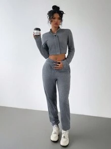 Chiquease بدلة شتوية تتكون من: جاكيت مزدوجة الزيبرة ذات طوق عالٍ وبنطلون رياضي بتخريم للخصر والبطانة الحرارية