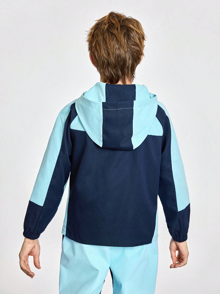 SHEIN 青少年男孩时尚运动街头户外夹克风衣长袖连帽复古运动夹克 - 黑色 - 查看 4