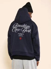 SUMWON Brooklyn International Streetwear Hoodie Casual Urban Fashion Made With Passion Premium Pullover Sweatshirt Sports Athleisure Fall Winter - Navy Blue - View 1