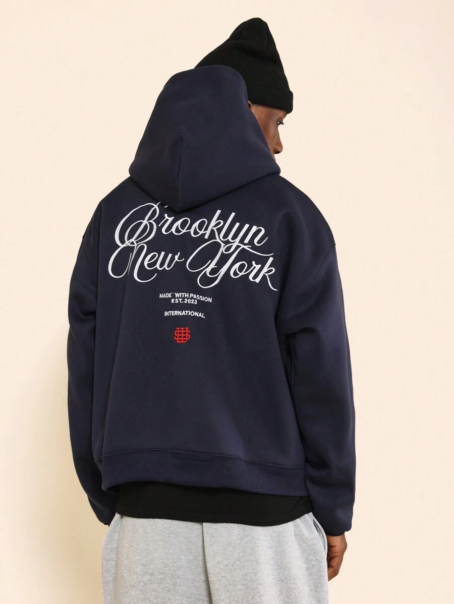 SUMWON Brooklyn International Streetwear Hoodie Casual Urban Fashion Made With Passion Premium Pullover Sweatshirt Sports Athleisure Fall Winter - Navy Blue - View 1
