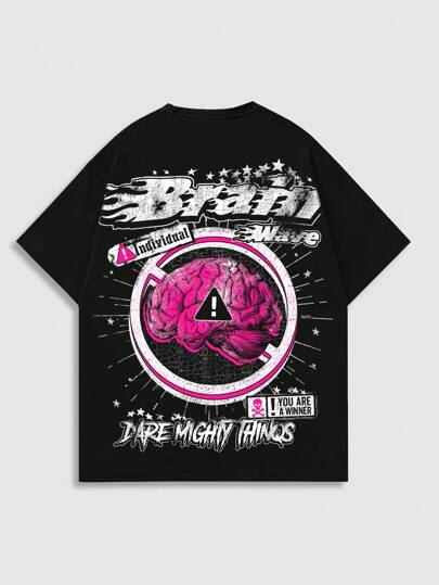 Street Life Men's Summer Slogan & Brain Print Crew Neck Short Sleeve Casual T-Shirt