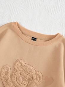 Muchica Women's Knitted Round Neck Long Sleeve Sweatshirt With Cartoon Bear Embroidery