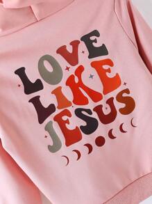 SHEIN Girls'' Casual Hooded Letter Printed Long Sleeve Fitted Top, Everyday Sporty Sweatshirt For Teens