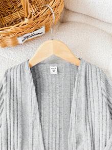SHEIN Young Girl 1pc Solid Color Knitted Open Front Coat With Pocket, Autumn And Winter, Soft & Comfortable, Back-To-School, College Style, Daily Wear, Preppy, Vintage Fall (9),Winter (2),Grey