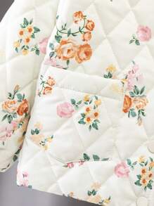 SHEIN 年轻女孩数码印花圆领夹棉大衣，配有真口袋和纽扣，适合冬季休闲、旅行、上学和各种场合