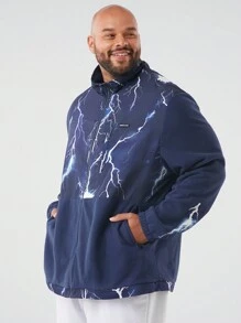 Manfinity VCAY Men's Plus Size Lightning Print Long Sleeve Casual Fleece Jacket, Spring Autumn, For Fall Winter - Multicolor - View 4