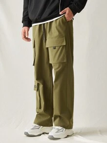 Manfinity VCAY Men Casual Loose Elastic Waist Straight-Leg Cargo Pants - Green - View 4