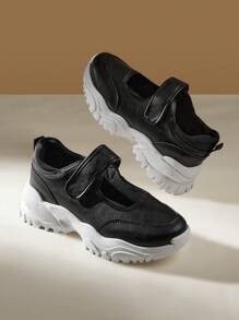 CUCCOO EASI Women's Thick Sole Hook And Loop Comfortable Casual Sports Shoes Tainers - Black - View 2