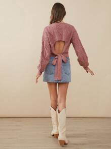 WESTFADE Bow Back Cable Coquette Sweater - Redwood - View 3