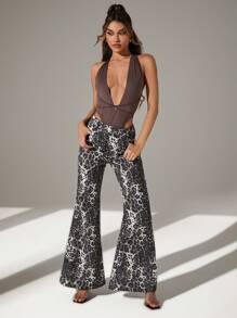 Hauture Women's Leopard Print Flare Leg Long Pants - Multicolor - View 6