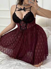 Camisón de malla sexy de talla grande con decoración de moño