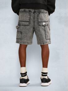 SUMWON Washed Denim Carpenter Short - Black - View 5