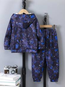 SHEIN Bộ 2 món/Bộ đồ hoodie và quần nỉ thường ngày cho bé trai, họa tiết chân dung Graffiti, phù hợp mặc vào mùa thu, đông, đi học, mặc hàng ngày - Nhiều màu - Xem 2