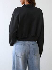 INAWLY Women's Solid Color Long Sleeve Single Breasted Casual Baseball Jacket, Spring & Autumn Fall Winter Cloth For Women - Black - View 2