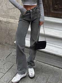 Women's Retro Loose Straight Leg Jeans - 灰色 - 查看 4