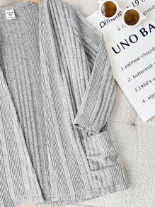 SHEIN Young Girl 1pc Solid Color Knitted Open Front Coat With Pocket, Autumn And Winter, Soft & Comfortable, Back-To-School, College Style, Daily Wear, Preppy, Vintage Fall (9),Winter (2),Grey