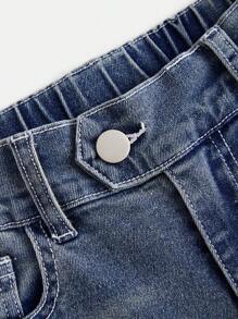 Tween Girls 时尚 Y2K 复古休闲阔腿牛仔裤，百搭且讨人喜欢的设计，适合日常穿着 - 淺色水洗藍 - 查看 3