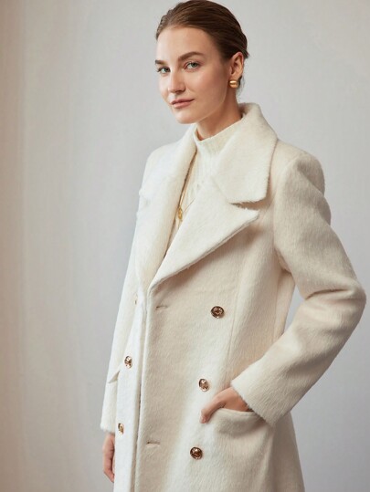MOTF PREMIUM WOOL SOLID LAPEL COLLAR PEA OVERCOAT