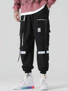 Manfinity EMRG 秋季男士宽松丝带翻盖口袋工装裤