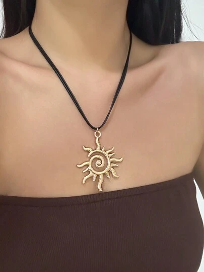 ROMWE Fairycore 1 件时尚几何螺旋太阳吊坠项链