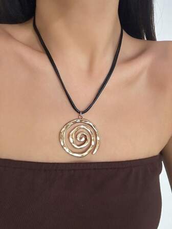 Fairycore 1pc Fashionable Geometric Spiral Pendant Necklace