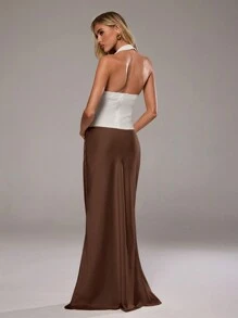 Aloruh 超低腰缎面裙 - 咖啡棕 - 查看 5