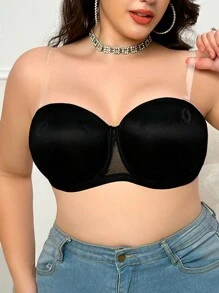 Reggiseno Plus Size con Spalline Rimovibili, Imbottitura, Schiena Trasparente e Dettagli in Pizzo e Rete - nero - Visualizzare 4