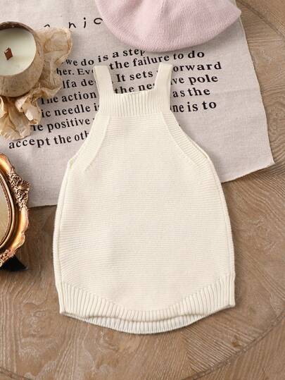 SHEIN Vintaside Kids Bộ đồ liền thân in chữ có dây đeo rộng cho bé gái
