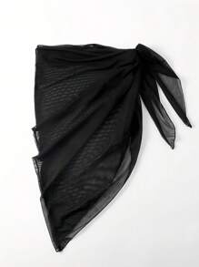 SHEIN Swim Summer Beach Solid Sheer Cover Up - Black - View 6