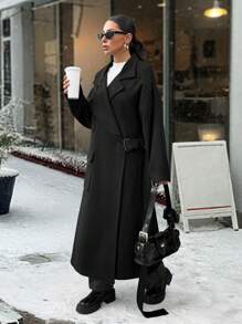 EURMUSE WOMAN ELEGANT OVERCOAT For Autumn & Winter - Black - View 4